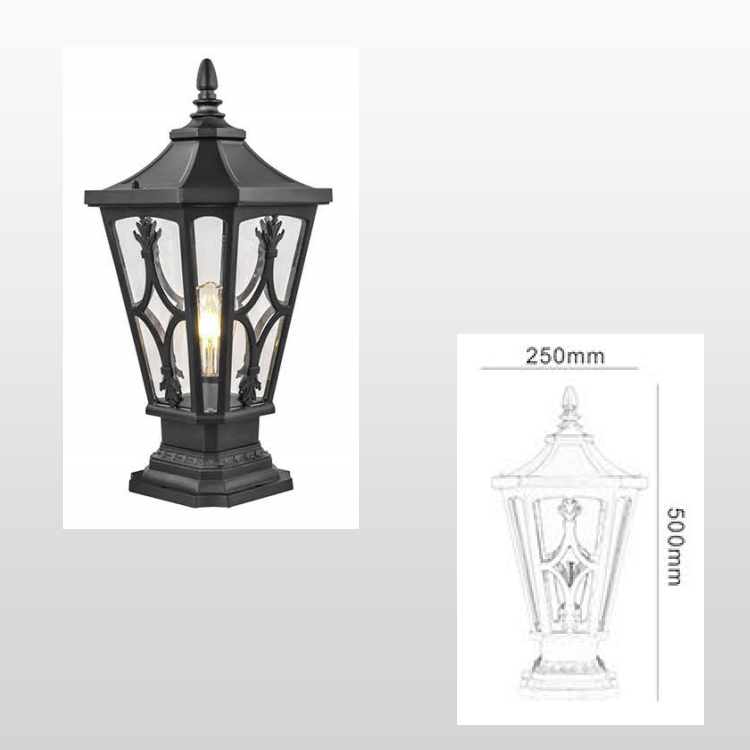 Outdoor column light with dock installation base, black Roman waterproof lamp pole light fixture, water ripple glass external lamp pole light fixture suitable for ETL certification of lanes, courtyards, and passages. Outdoor column light with dock installation base, black Roman waterproof lamp pole light fixture suitable for ETL certification of lanes, courtyards, and passages