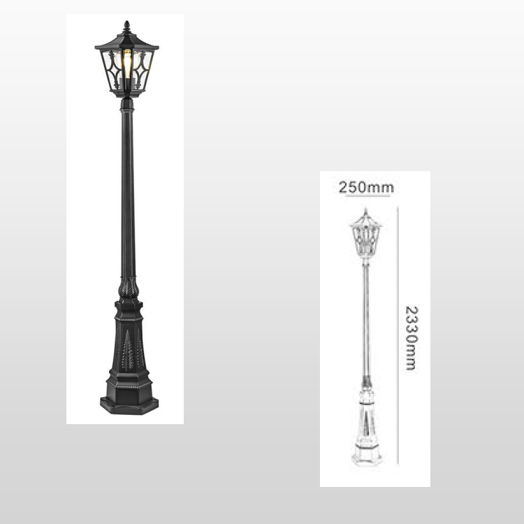 Outdoor column light with dock installation base, black Roman waterproof lamp pole light fixture, water ripple glass external lamp pole light fixture suitable for ETL certification of lanes, courtyards, and passages. Outdoor column light with dock installation base, black Roman waterproof lamp pole light fixture suitable for ETL certification of lanes, courtyards, and passages