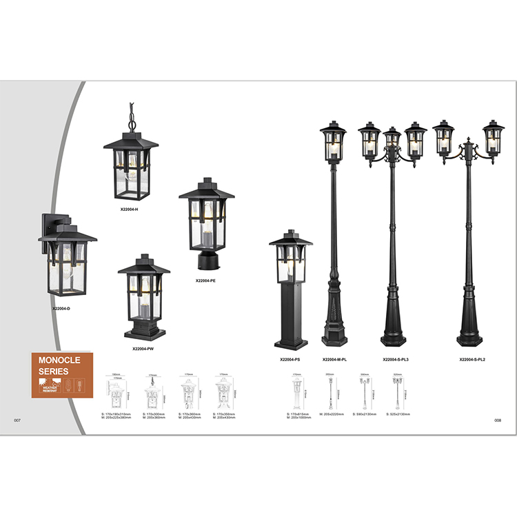 The unique glass lampshade of outdoor lighting fixtures creates a brilliant lighting effect. At the same time, the lamp has passed the IP65 waterproof test, and its outdoor professional paint has also endowed the lamp with corrosion resistance and rust prevention capabilities